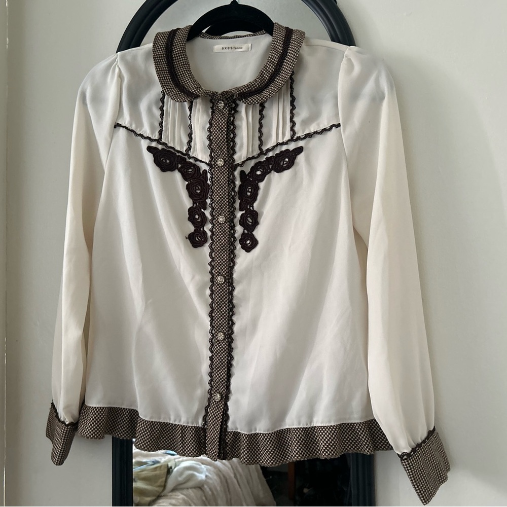 Axes Femme Lolita Cream and Brown Women's Top
